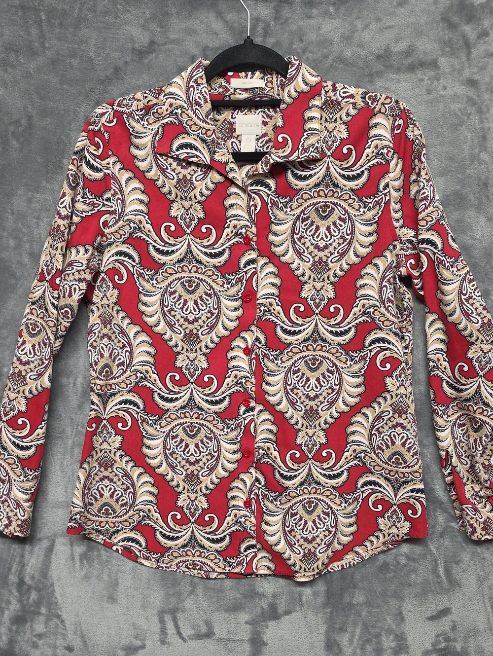 Chico's Red Paisley Button-Down Shirt sz 4